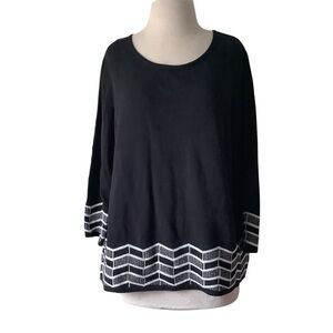 Alfred Dunner Black Sweater With Geometric Trim XL